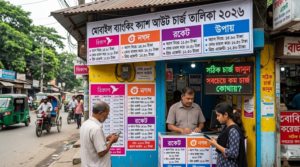 মোবাইল ব্যাংকিং ক্যাশ আউট চার্জ- লেখক ডট মি