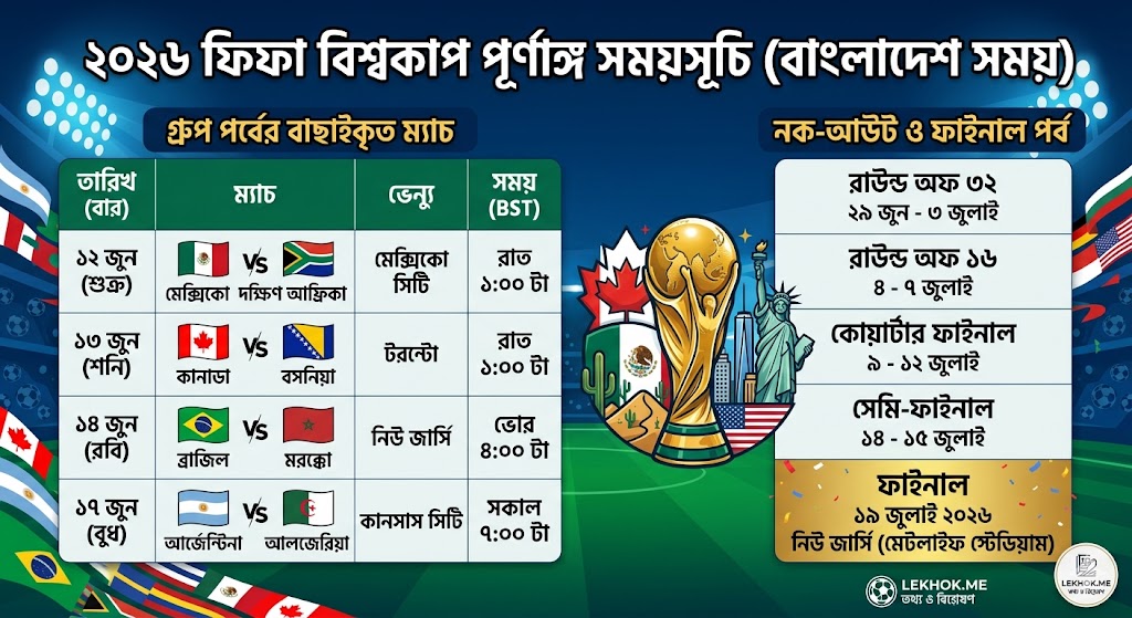 ২০২৬ বিশ্বকাপের সময়সূচি- লেখক ডট মি